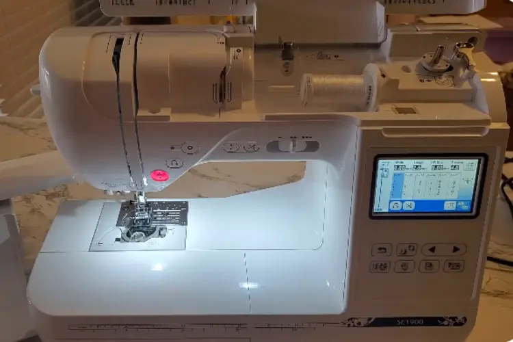 Embroidery machine setup: Unpacking, reading manual, inspecting, plugging in, updating software.